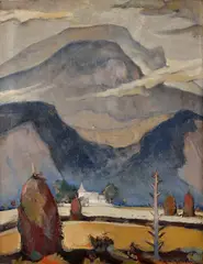 Martin Benka, Krajina z Liptova (Kostolík všetkých svätých v Martinčeku), Okolo 1928, Olej na plátne
