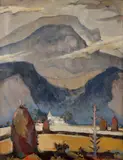 Martin Benka, Krajina z Liptova (Kostolík všetkých svätých v Martinčeku), Okolo 1928, Olej na plátne