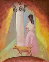 Béla Kádár, Dievča so psom, Okolo 1930, Pastel, gvaš na kartóne