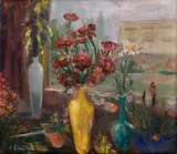 Elena Lazinovská, Dve kytice, 1961, Olej na kartóne