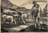 Mária Medvecká, Pastier kráv, 1976, Litografia na papieri 5/10