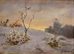 Zima by Nándor Katona, Okolo 1910, Olej na kartóne, sold Mar 2016