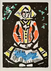 Dievča by Ľudovít Fulla, Okolo 1960, Farebný drevoryt na papieri, sold Mar 2016