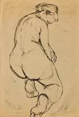 Peter Matejka, Ženský akt zozadu, 1935, Kresba ceruzou, štetcom, tušom na papieri