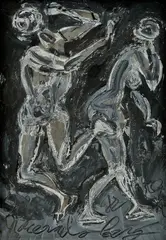 Postavy by Jiří Načeradský, 2004, Olej, kombinácia techník na kartóne, sold Mar 2016
