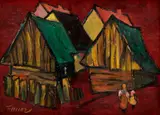 Michal Tillner, Červené chalupy I., Okolo 1965, Olej na plátne