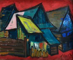 Michal Tillner, Červené chalupy II., Okolo 1970, Olej na plátne