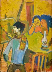 Milan Mravec, V starom byte, 1954, Olej na kartóne