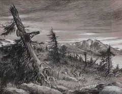Karl Sovanka, Hlucháň, Okolo 1940, Kresba ceruzou, pastelom na papieri