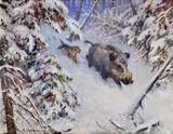 Karl Sovanka, Lov na diviaka, Okolo 1940, Olej na plátne