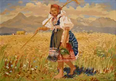 Jan Hála, V žatve, 1947, Olej na plátne