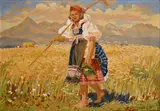 Jan Hála, V žatve, 1947, Olej na plátne