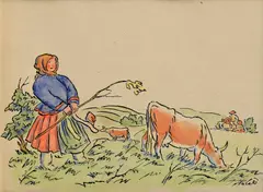 Pastierka kráv by Jan Hála, 1930, Akvarel na papieri, sold Dec 2015