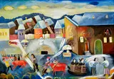 Július Považan, Práce na dedine, 2001, Olej na kartóne