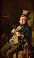 Odpočívajúci gitarista by Hermann Armin Kern, Okolo 1900, Olej na dreve, sold Dec 2015