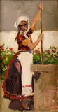 Jozef Teodor Mousson, Žena pri studni, Okolo 1935, Olej na kartóne