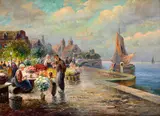 Gustav Prucha, Kvetinový trh v prístave, Okolo 1920, Olej na plátne