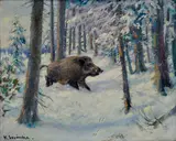 Karl Sovanka, Diviak v zime, Okolo 1940, Olej na plátne