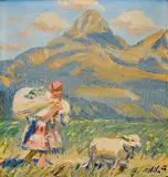 Jan Hála, Žena s ovečkou, 1946, Olej na kartóne