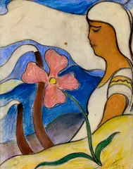 Palugyay Zolo, Žena a kvet, 1931, Pastel na papieri