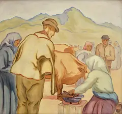 Ľudovít Križan, Na dedinskom jarmoku, 1935, Olej na plátne