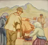 Ľudovít Križan, Na dedinskom jarmoku, 1935, Olej na plátne