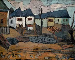 Dedina by František Záleský, Okolo 1950, Olej na kartóne, sold Sep 2015