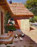 Jozef Teodor Mousson, Na dedinskom dvore, Okolo 1935, Olej na plátne, dublované