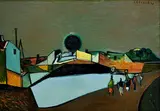 Vincent Hložník, Na periférii, 1949, Olej na preglejke