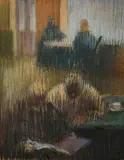 Ján Želibský, V kaviarni II., Okolo 1962, Pastel na papieri