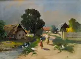 Antal Neogrády, Pri dedinskom potoku, Okolo 1925, Olej na plátne