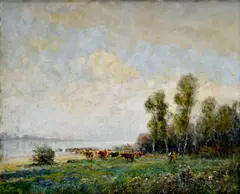 Ignác Ujváry, Napájanie kráv, Okolo 1920, Olej na plátne