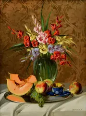 Zátišie s kyticou a ovocím by Vilmos Murin, Okolo 1940, Olej na plátne, sold Sep 2015