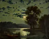Edward Moran, Mesiac nad jazerom, Okolo 1890, Olej na plátne