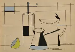 Andrej Barčík, Zátišie, 1979, Kresba farebnými ceruzami, uhľom na papieri