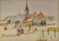 Gustáv Lerchner, Dóm a Bratislavský hrad, 1943, Akvarel na papieri