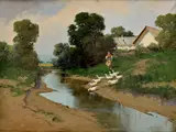 Husiarka pri potoku by László Neogrády, Okolo 1935, Olej na plátne, sold Jun 2015