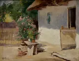 Gyula Zorkóczy, Pred domom, Okolo 1930, Olej na plátne