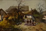 György Németh, Na dedinskom dvore, Okolo 1930, Olej na kartóne