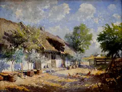 Ferenc Ujváry, Na dedinskom dvore, Okolo 1920, Olej na plátne