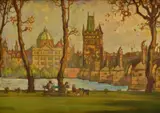Karel Kostial, Na nábreží Vltavy, Okolo 1910, Olej na kartóne