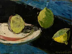 Zátišie s citrónmi by Rudolf Krivoš, 1958, Olej na kartóne, sold Jun 2015