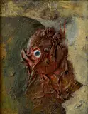 Mira Haberernová, Sen mŕtvych očí IV., 1964, Kombinovaná technika na dreve