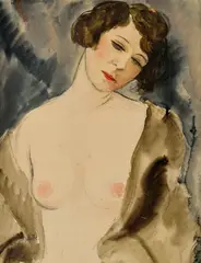 François Zdenek Eberl, Poloakt ženy, Okolo 1920, Akvarel, uhoľ, ceruza na papieri