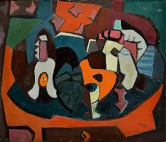 Endre Nemes, Zátišie s maskou a kvetmi, 1935, Tempera, olej na plátne
