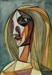 Ladislav Guderna, Hlava ženy (Melanchólia), 1946, Tempera, kombinácia techník na papieri