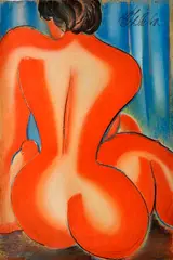 Akt by Milan Laluha, Okolo 1970, Olejová tempera, kombinácia techník na hrubom papieri, sold Apr 2015