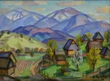 Andrej Andrejovič Kocka, Dedina pod horami, 1977, Olej na plátne