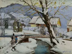 Adalbert A. Marton, Zima na Podkarpatskej Ukrajine, Okolo 1930, Olej na plátne