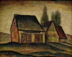 Pavol Potoček, Myjavské stodoly, 1970, Olej na kartóne